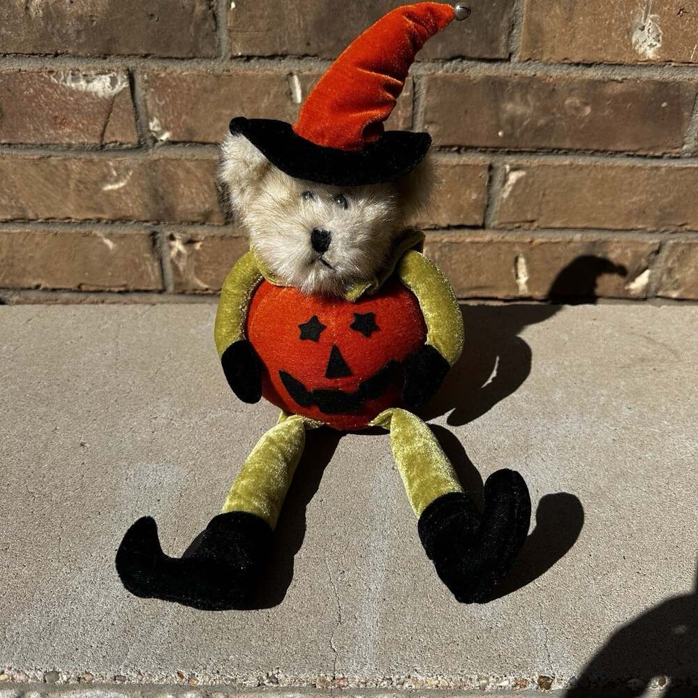 Teddy Bear Pumpkin Shelf Sitter Plush Halloween Decor Jack-o’-lantern Witch Bear